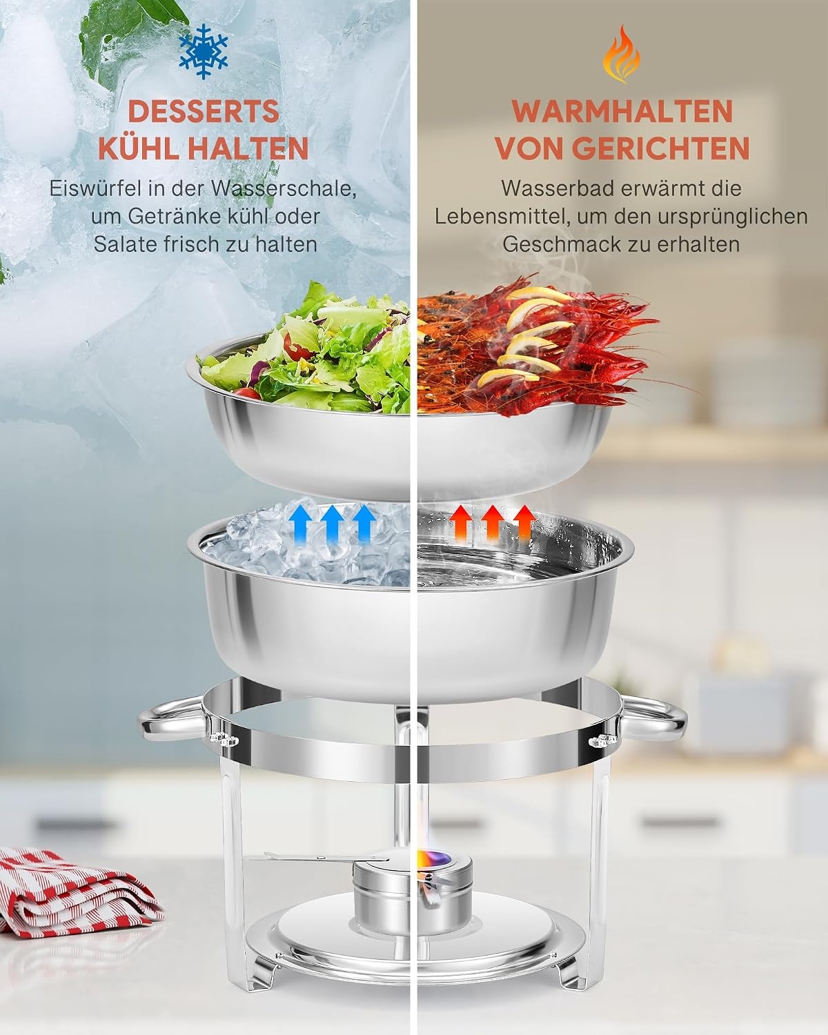 2x 5,5L Chafing Dish Set - RVS met Glazen Deksel - Buffet Warmhoudschaal (-34%)