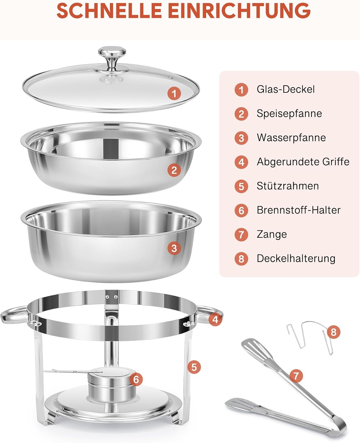 2x 5,5L Chafing Dish Set - RVS met Glazen Deksel - Buffet Warmhoudschaal (-34%)