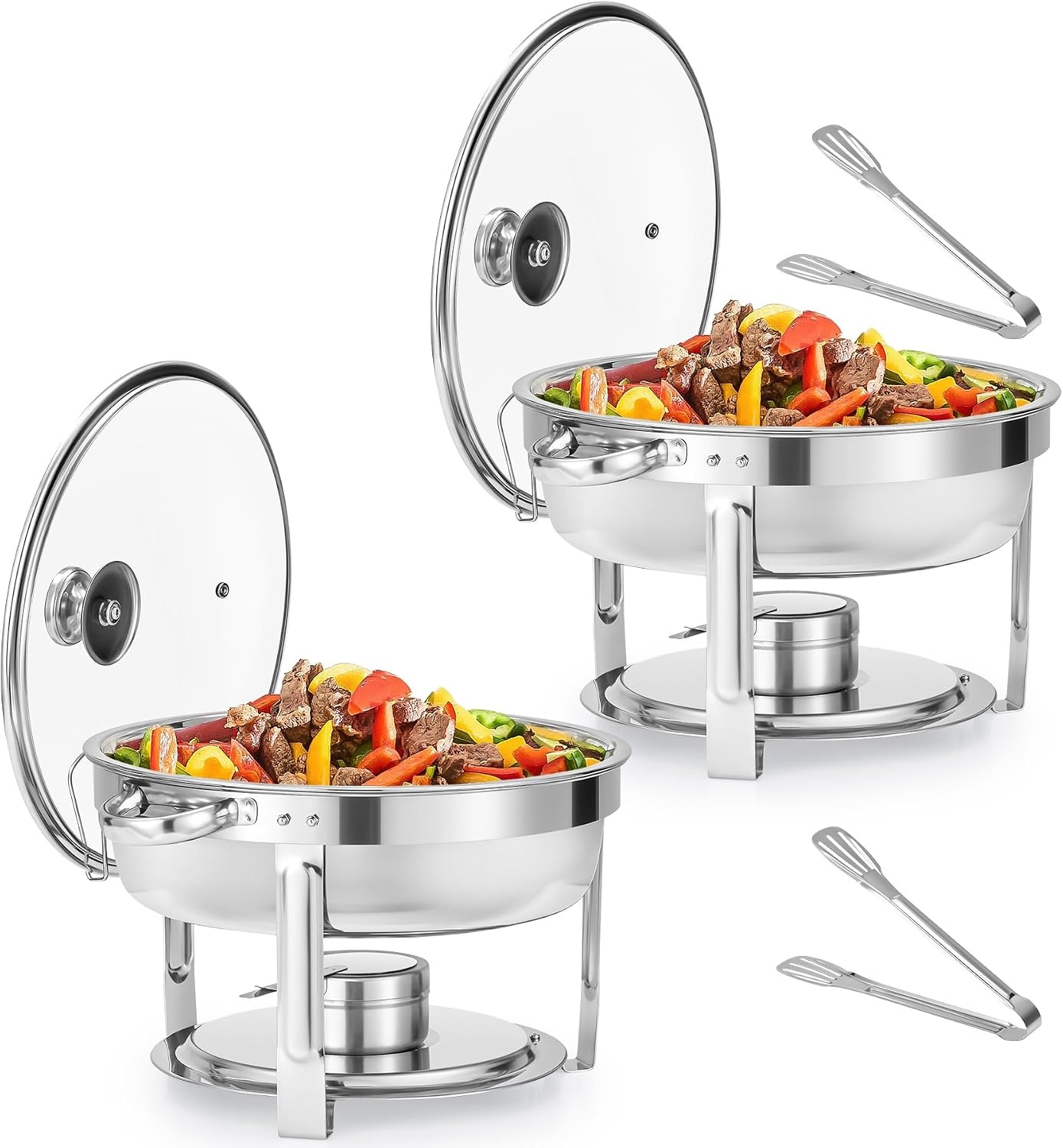 2x 5,5L Chafing Dish Set - RVS met Glazen Deksel - Buffet Warmhoudschaal (-34%)