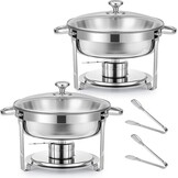 2x 5,5L Chafing Dish Set - RVS met Glazen Deksel - Buffet Warmhoudschaal (-34%)
