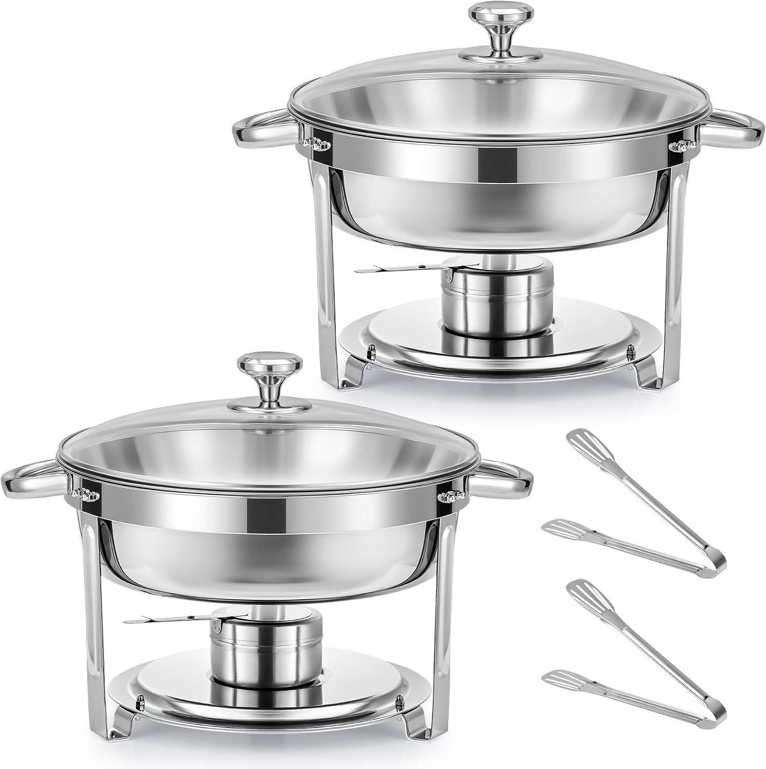 2x 5,5L Chafing Dish Set - RVS met Glazen Deksel - Buffet Warmhoudschaal (-34%)