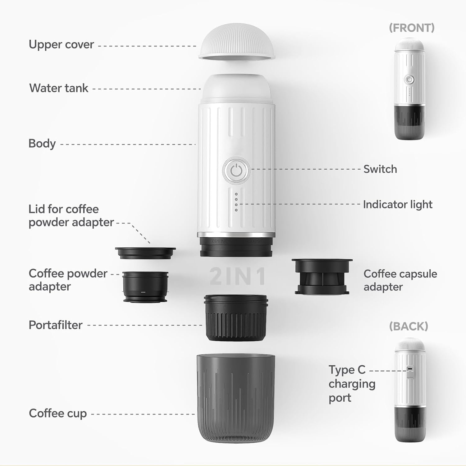 Draagbare Elektrische Espressomachine - Wit (34% Korting)