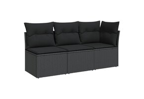 47% Korting: VidaXL Tuinbank 3-zits met Kussens, Zwart Poly Rattan