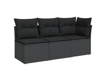 VidaXL Tuinbank 3-zits met Kussens, Poly Rattan Zwart - 52% Korting!
