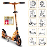 Oranje Stadsstep 205mm | Inklapbaar | 5 Hoogtes Verstelbaar Stuur | 34% Korting