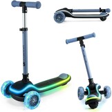 Kinderstep 3-wieler Blauw - Opvouwbaar, LED, Balans-sturen | 34% Korting!