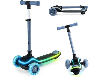Kinderstep 3-wieler Blauw - Opvouwbaar, LED, Balans-sturen | 34% Korting!
