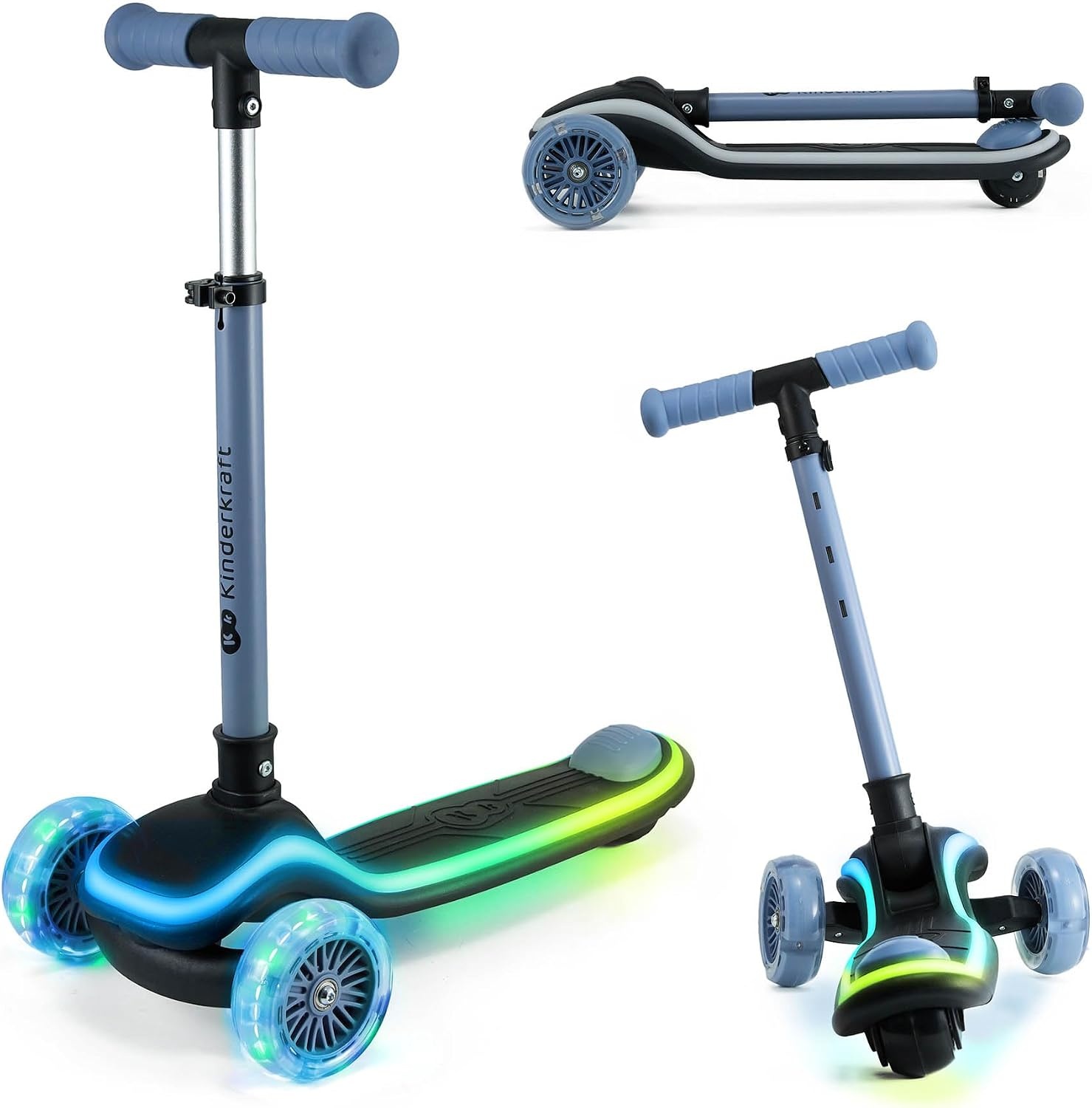 Kinderstep 3-wieler Blauw - Opvouwbaar, LED, Balans-sturen | 34% Korting!