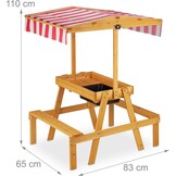 Relaxdays Kinderspeelset met zand- en watertafel, zonnedak, 110 x 65 x 83 cm, naturel