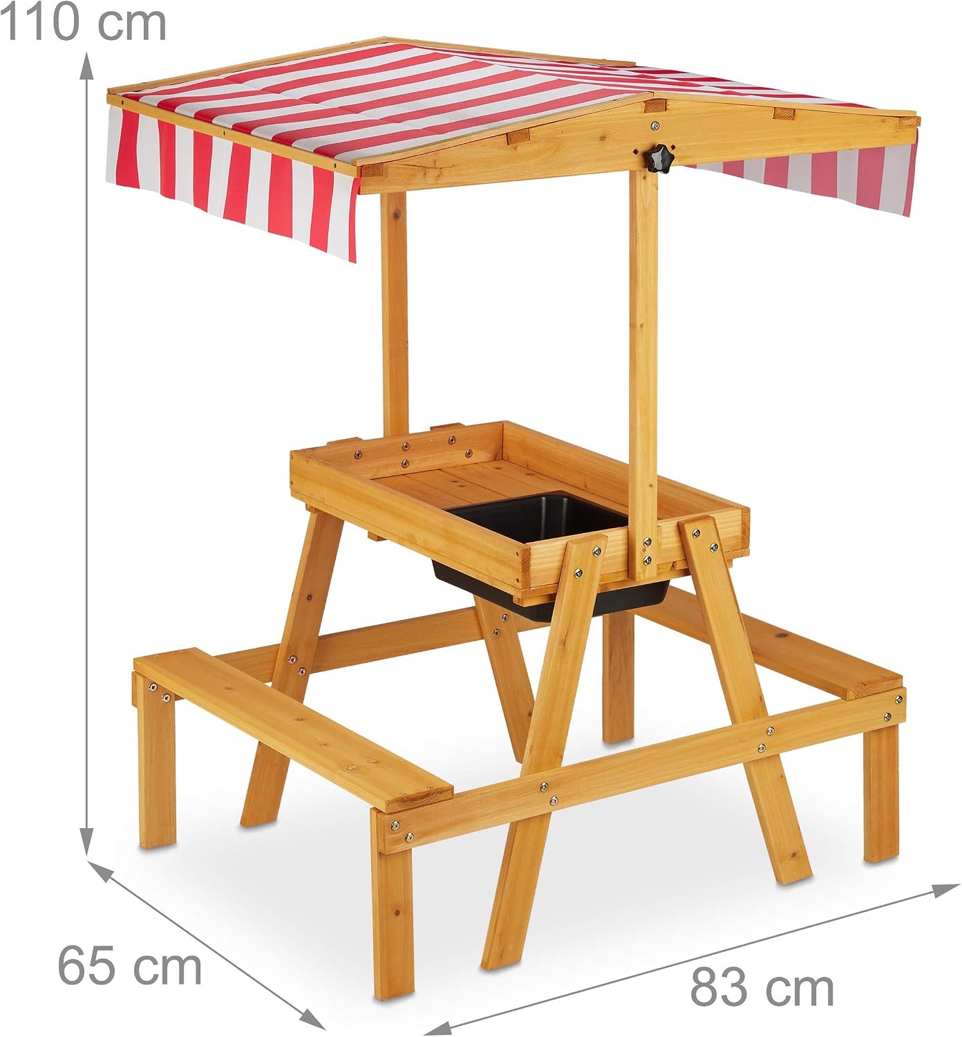 Relaxdays Kinderspeelset met zand- en watertafel, zonnedak, 110 x 65 x 83 cm, naturel