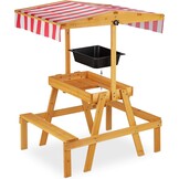 Relaxdays Kinderspeelset met zand- en watertafel, zonnedak, 110 x 65 x 83 cm, naturel