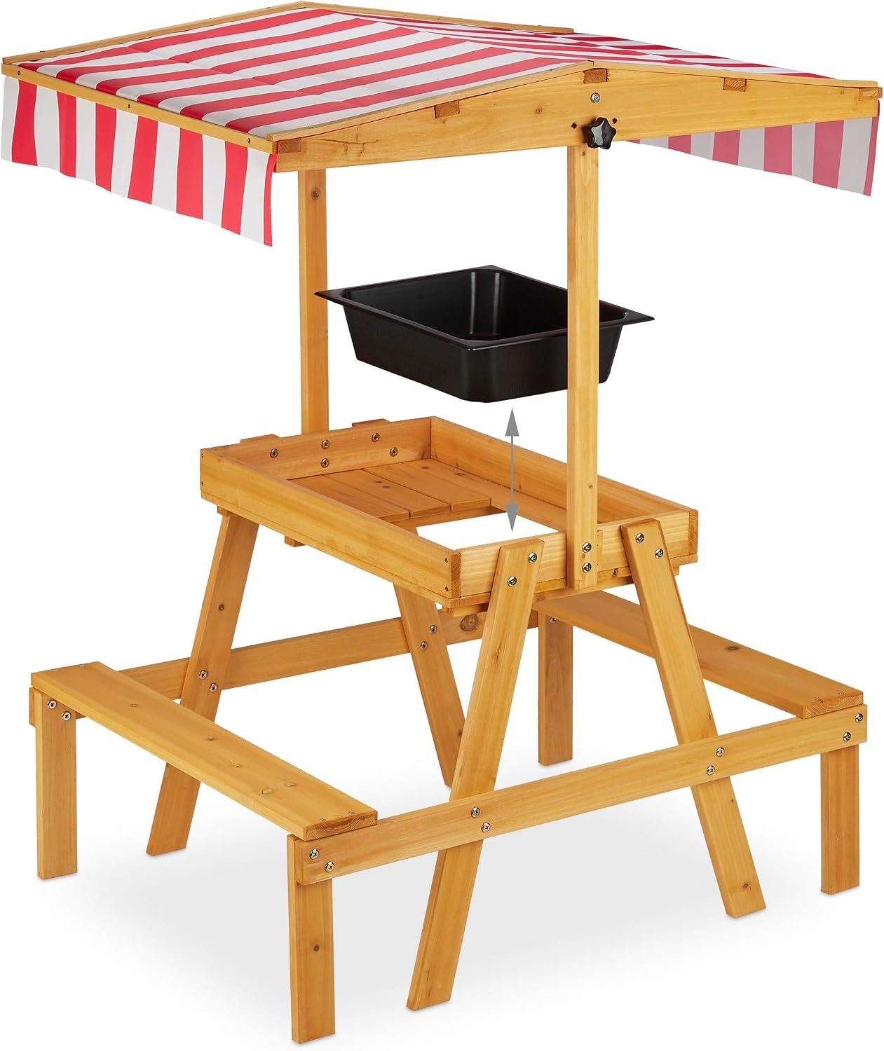 Relaxdays Kinderspeelset met zand- en watertafel, zonnedak, 110 x 65 x 83 cm, naturel