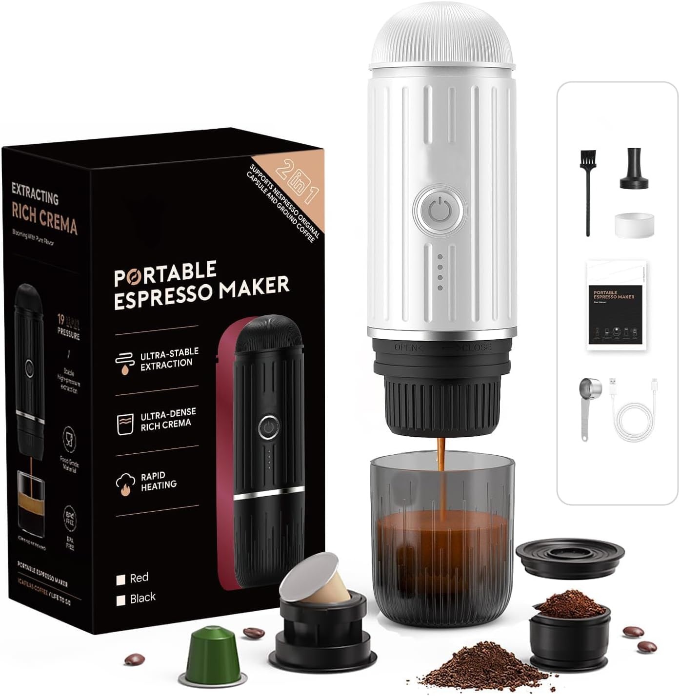 Draagbare Nespresso & Gemalen Koffie Espressomachine - Wit (29% Korting)