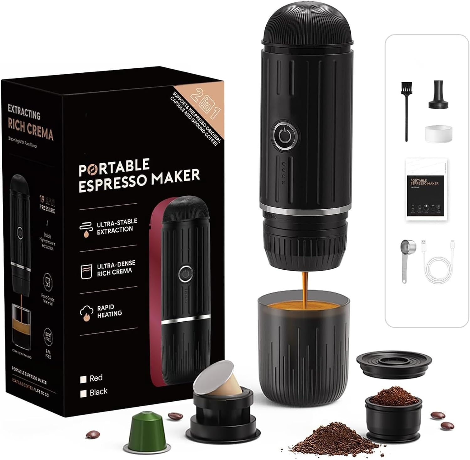 Draagbare Nespresso & Gemalen Koffie Espressomachine - Wit (29% Korting)
