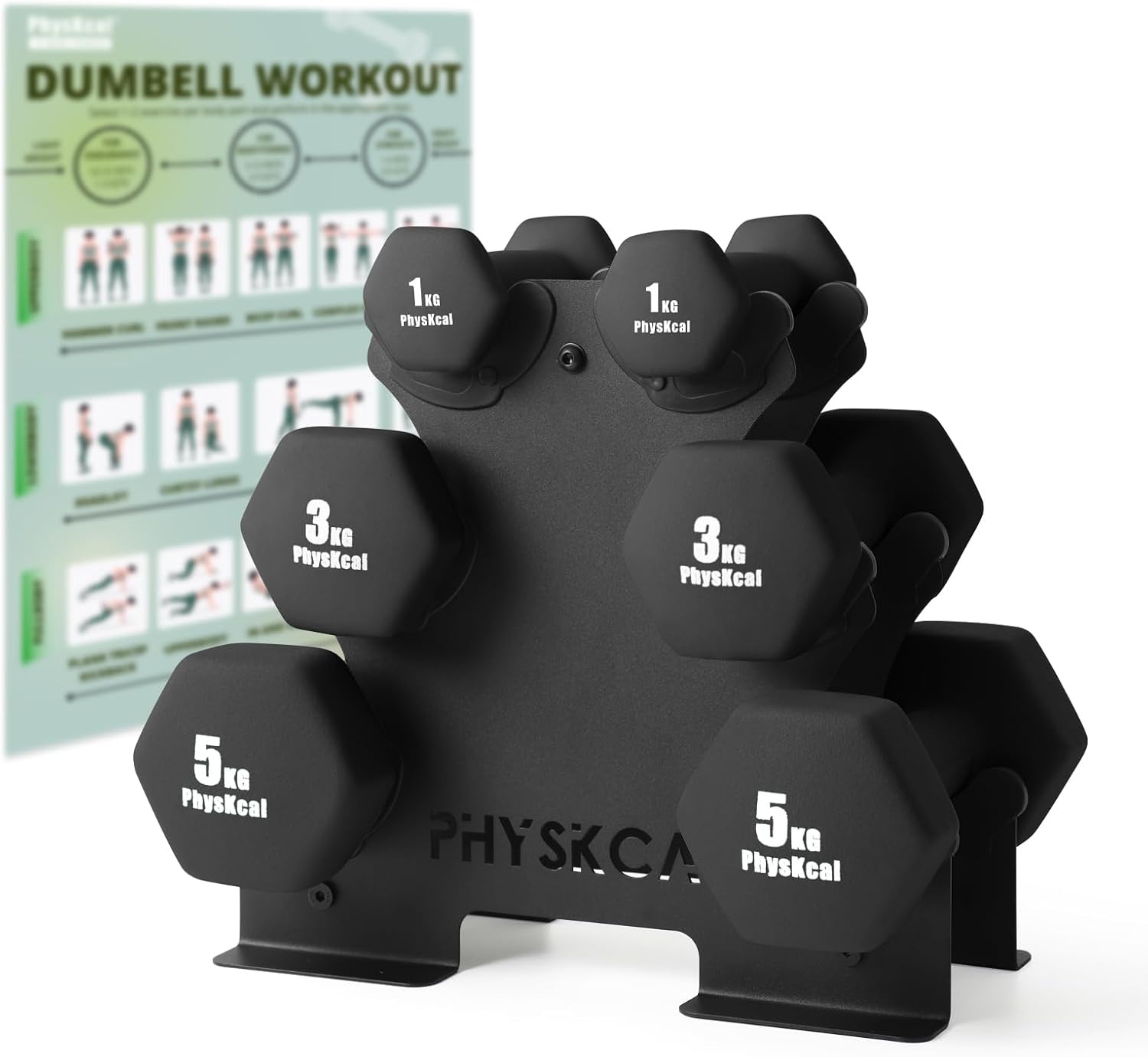 PhysKcal Halters Set 18kg met Stalen Rek - 34% Korting
