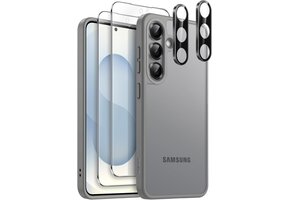 Telefoonhoesje Samsung Galaxy S25+ / S25 Plus 5G - Matte 5-in-1 Bundel met 2x Screen Protector & 2x Camera Lens Beschermer, Doorschijnend (Silver Shad