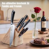 Messenblok met 7-delige Set: Koolstofstaal Koksmessen & Rode Schaar - 30% Korting!