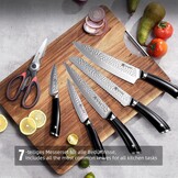 Messenblok met 7-delige Set: Koolstofstaal Koksmessen & Rode Schaar - 30% Korting!
