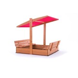 Houten Zandbak 120x120cm met Rood Dak & Bankjes - 35% Korting