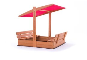 Houten Zandbak 120x120cm met Rood Dak & Bankjes - 35% Korting