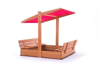 Houten Zandbak 120x120cm met Rood Dak & Bankjes - 35% Korting
