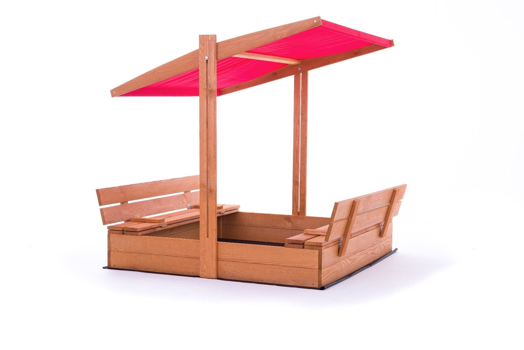 Houten Zandbak 120x120cm met Rood Dak & Bankjes - 35% Korting