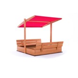 Houten Zandbak 120x120cm met Rood Dak & Bankjes - 35% Korting