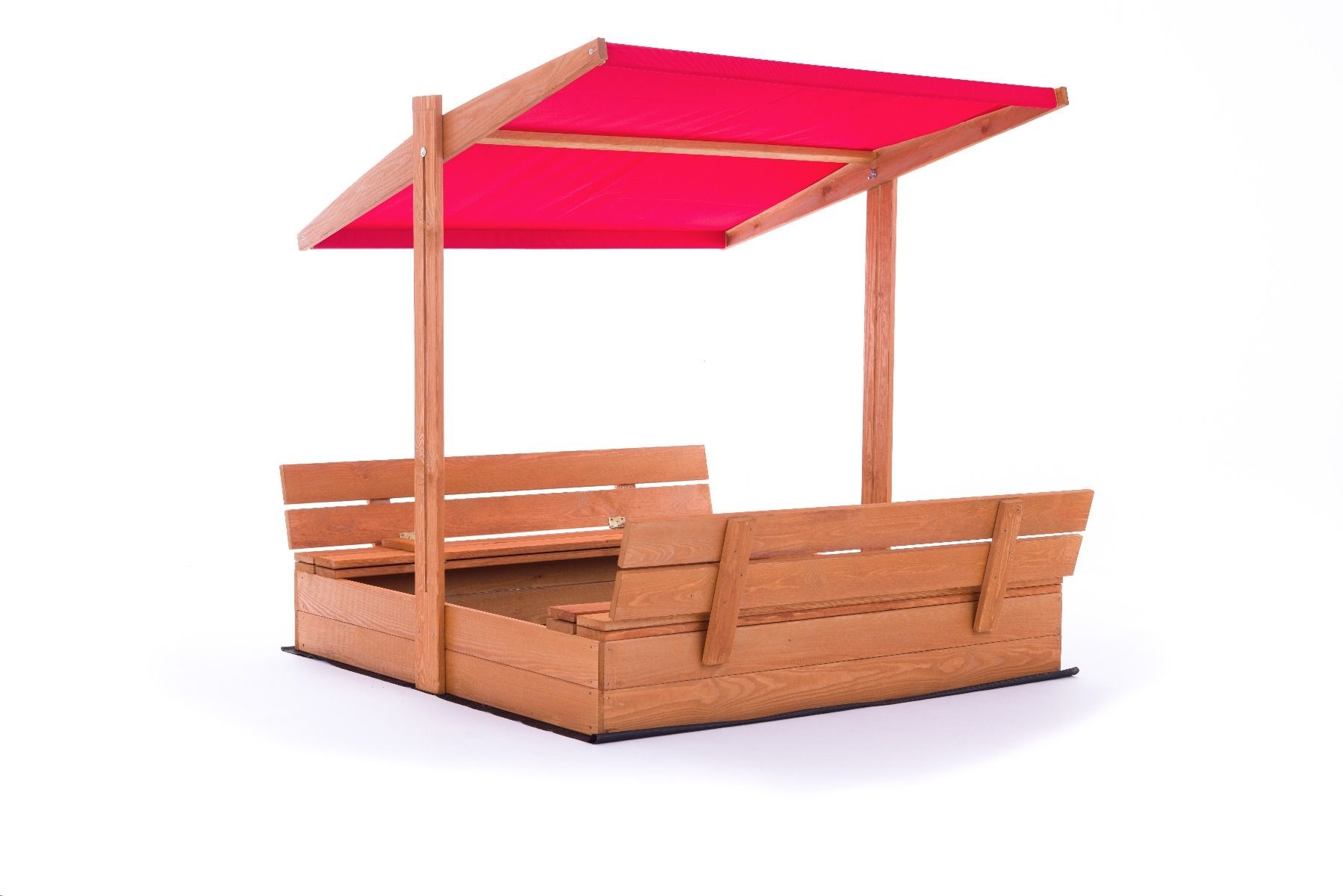 Houten Zandbak 120x120cm met Rood Dak & Bankjes - 35% Korting