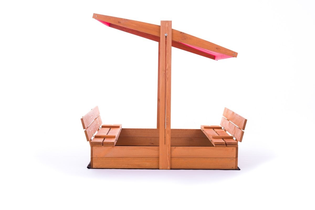 Houten Zandbak 120x120cm met Rood Dak & Bankjes - 35% Korting