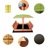 Houten Zandbak 120x120cm met Rood Dak & Bankjes - 35% Korting