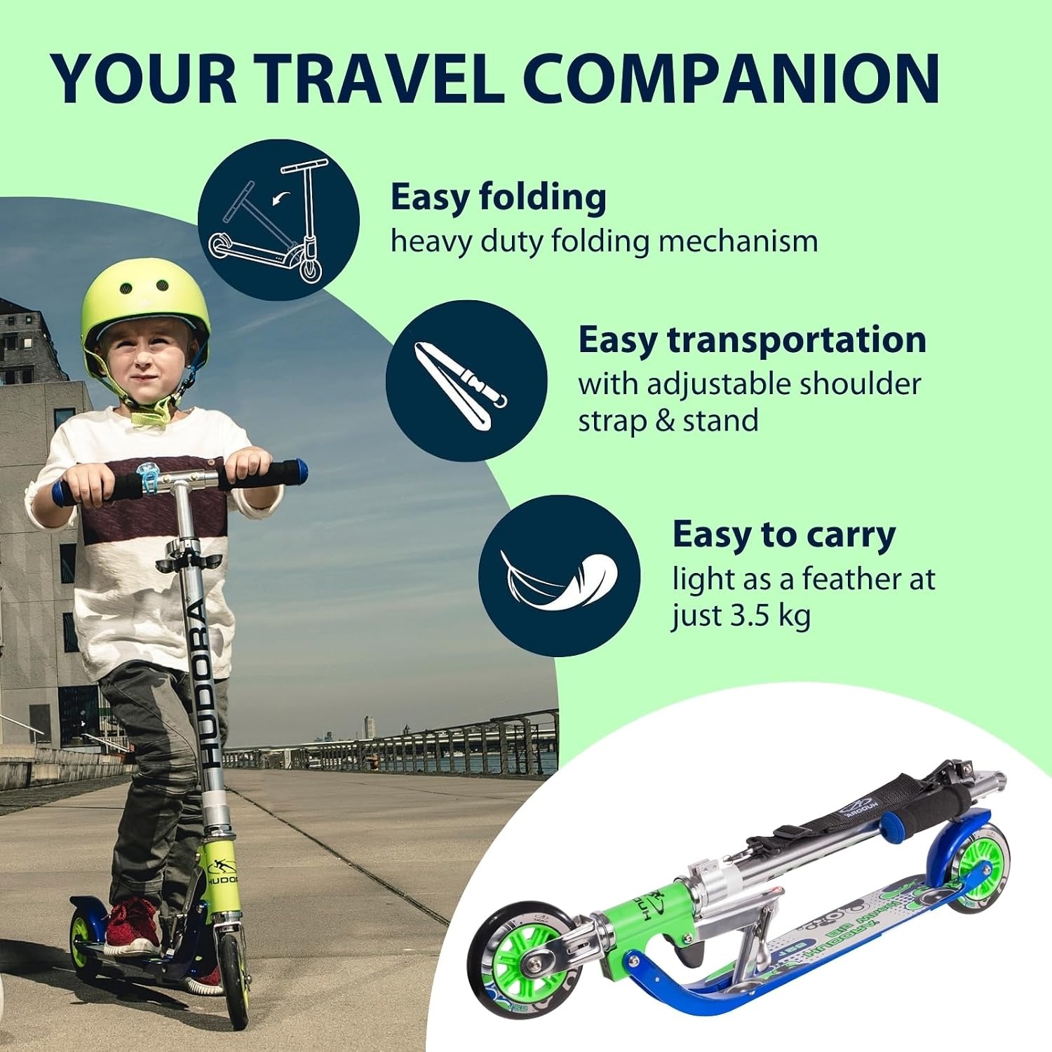 Step voor Kinderen & Volwassenen | 125mm PU-wielen, ABEC-5, Aluminium | Inklapbaar, 100kg | Blauw/Zilver/Groen - 34% Korting