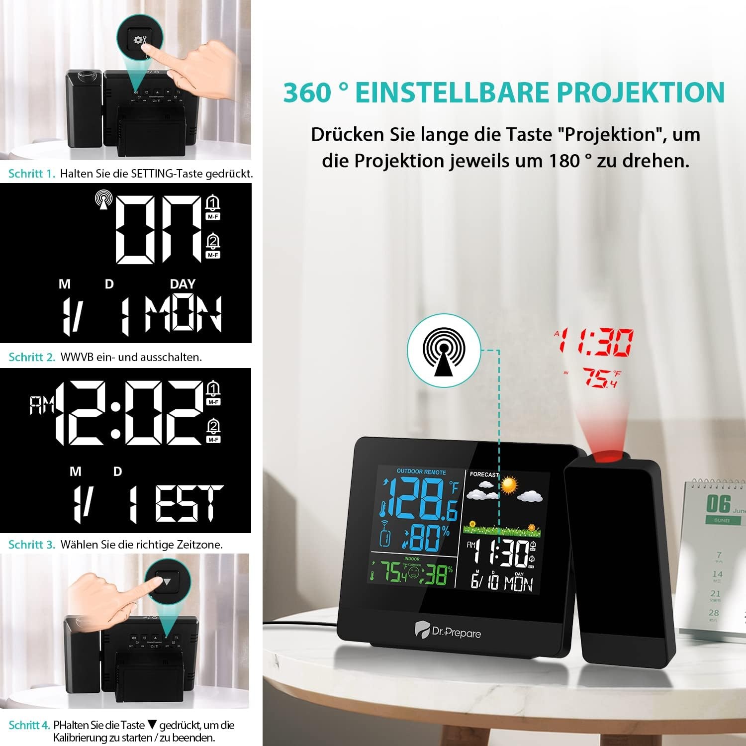Projectiewekker met Weerstation & Dubbel Alarm - 34% Korting