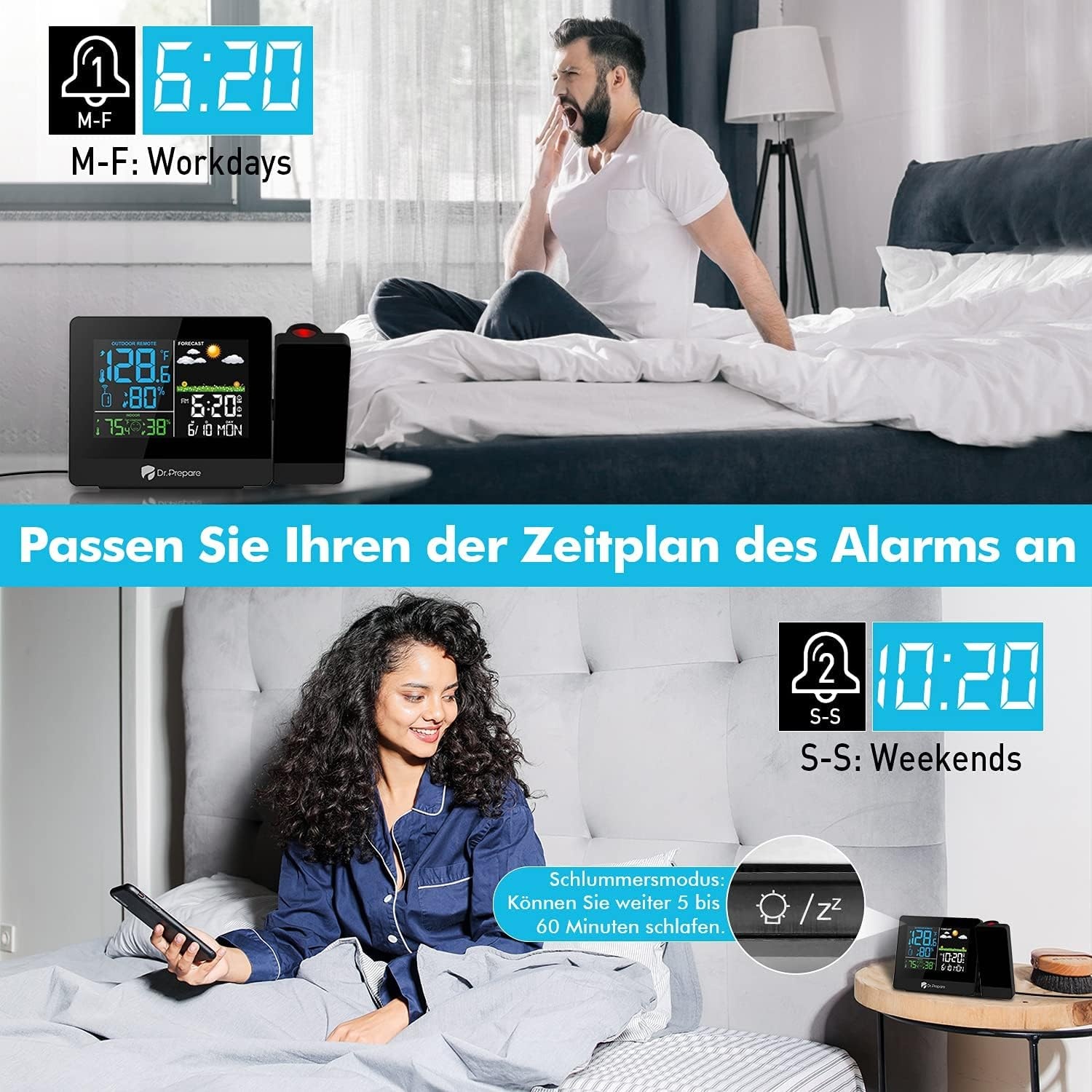 Projectiewekker met Weerstation & Dubbel Alarm - 34% Korting