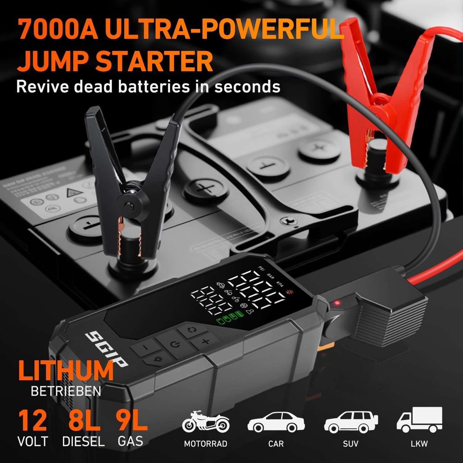 7000A Jump Starter & Bandenpomp met Powerbank - 34% Korting