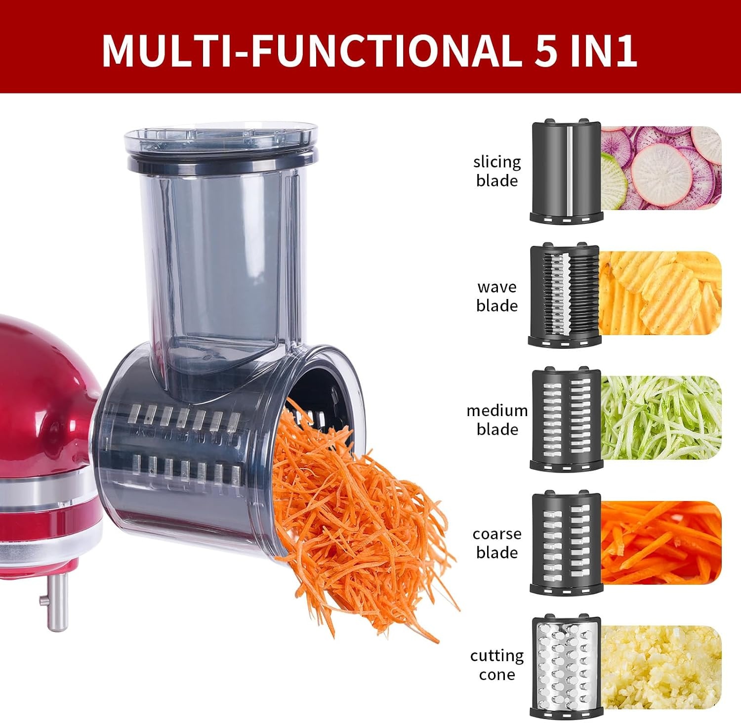 5-in-1 Rasp & Snijder Opzetstuk - KitchenAid & Cuisinart, 34% Korting