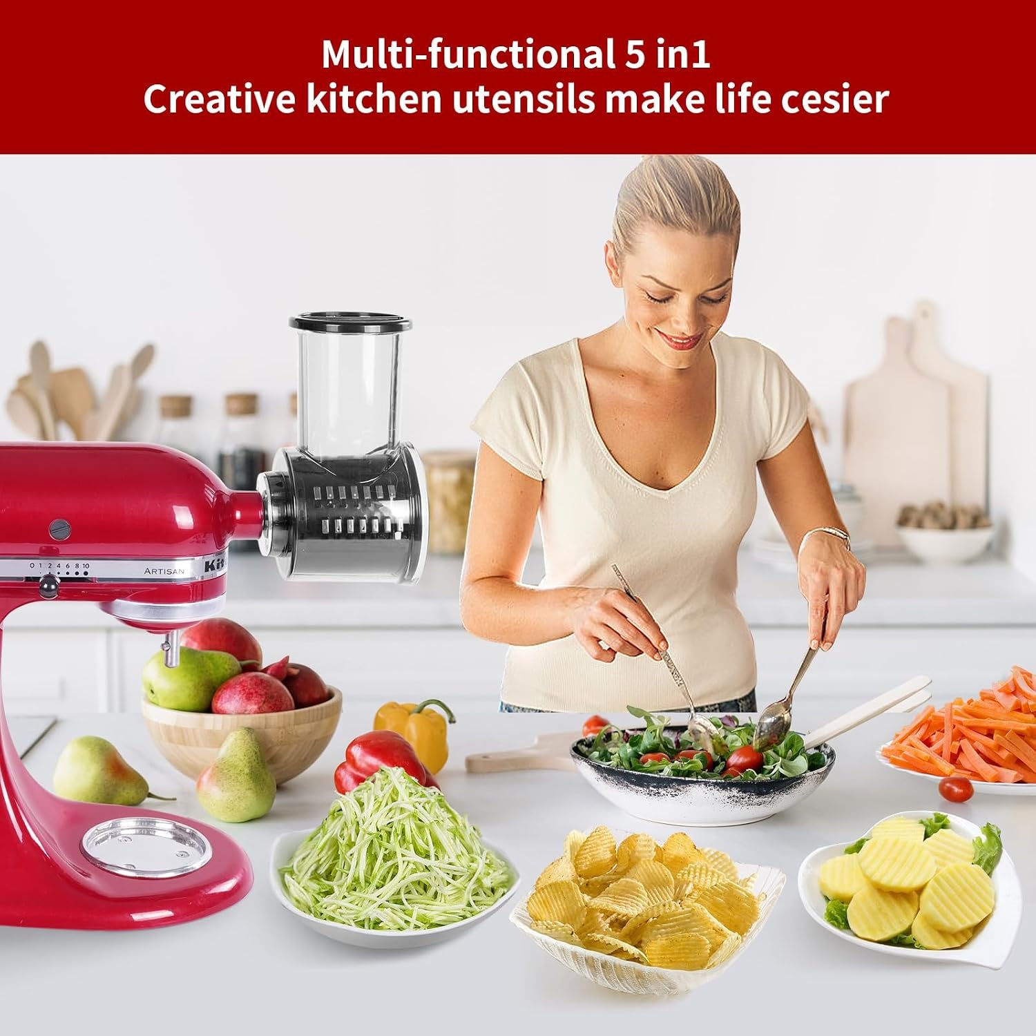 5-in-1 Rasp & Snijder Opzetstuk - KitchenAid & Cuisinart, 34% Korting