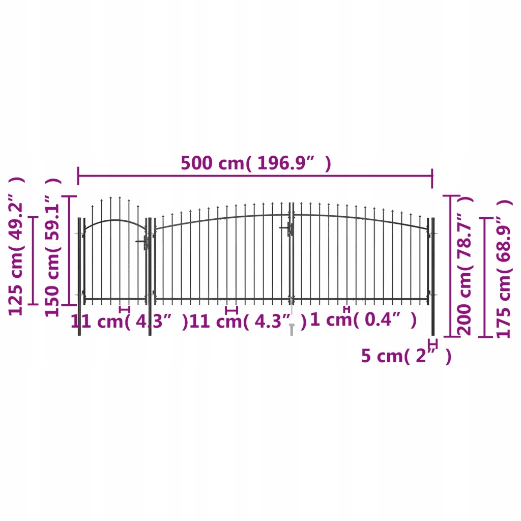 vidaXL Poort met Speren - 5x2m Zwart - 55% Korting