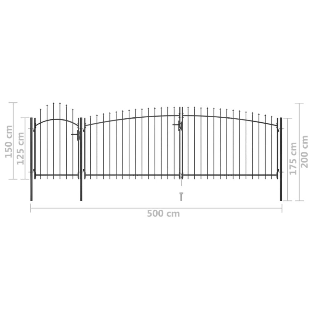 vidaXL Poort met Speren - 5x2m Zwart - 55% Korting