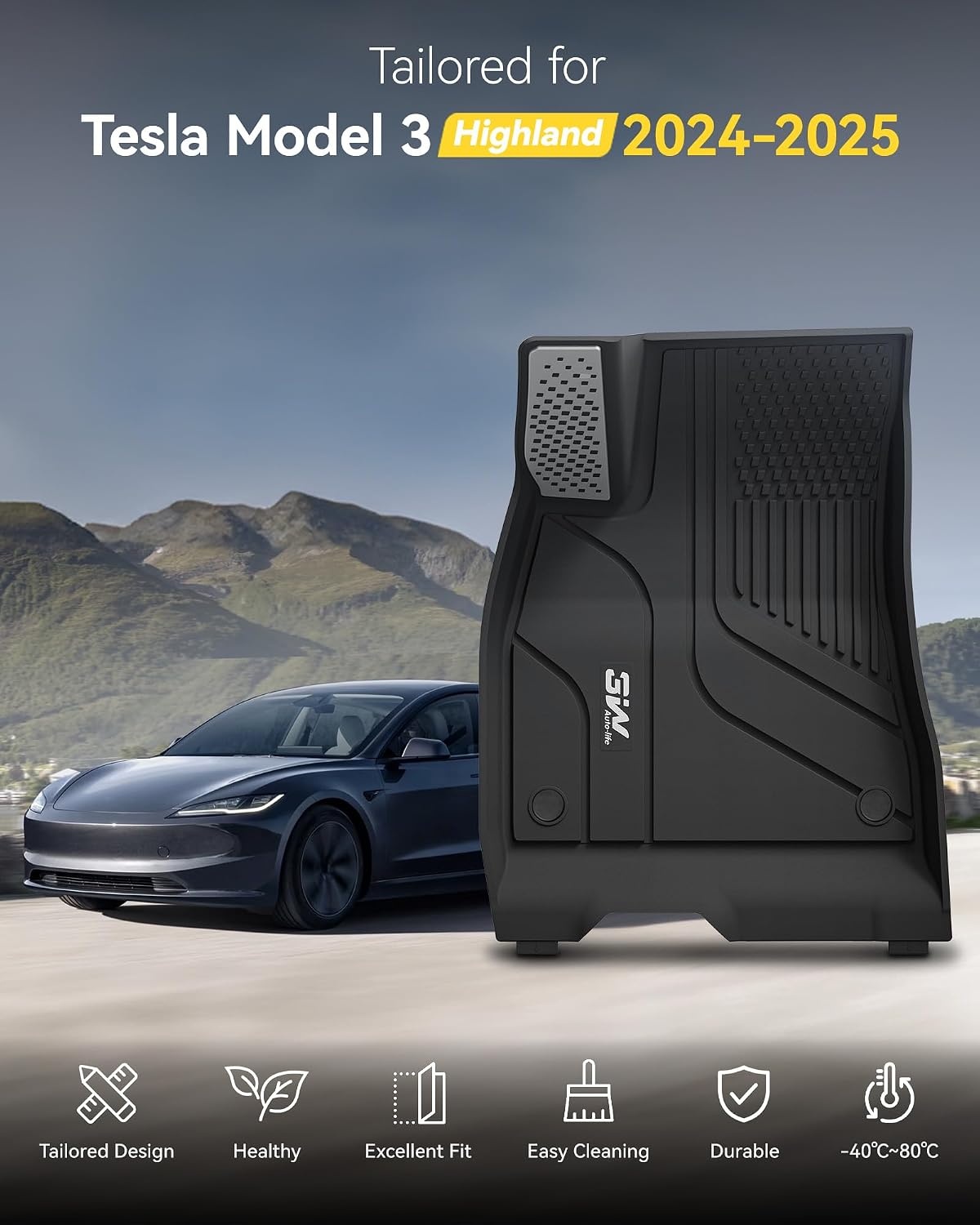 3W Vloermatten Tesla Model 3 Highland (2024-2025) - 6-delige Set