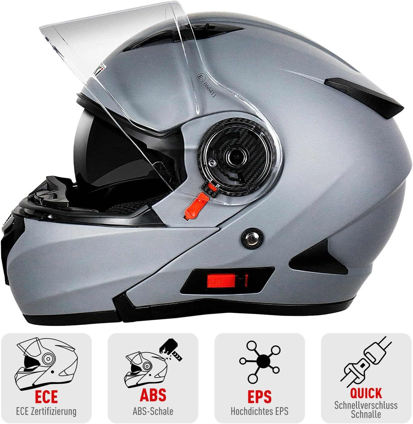 NENKI Motorhelm Klaphelm - ECE 22.06 - Maat L - Mat Zwart