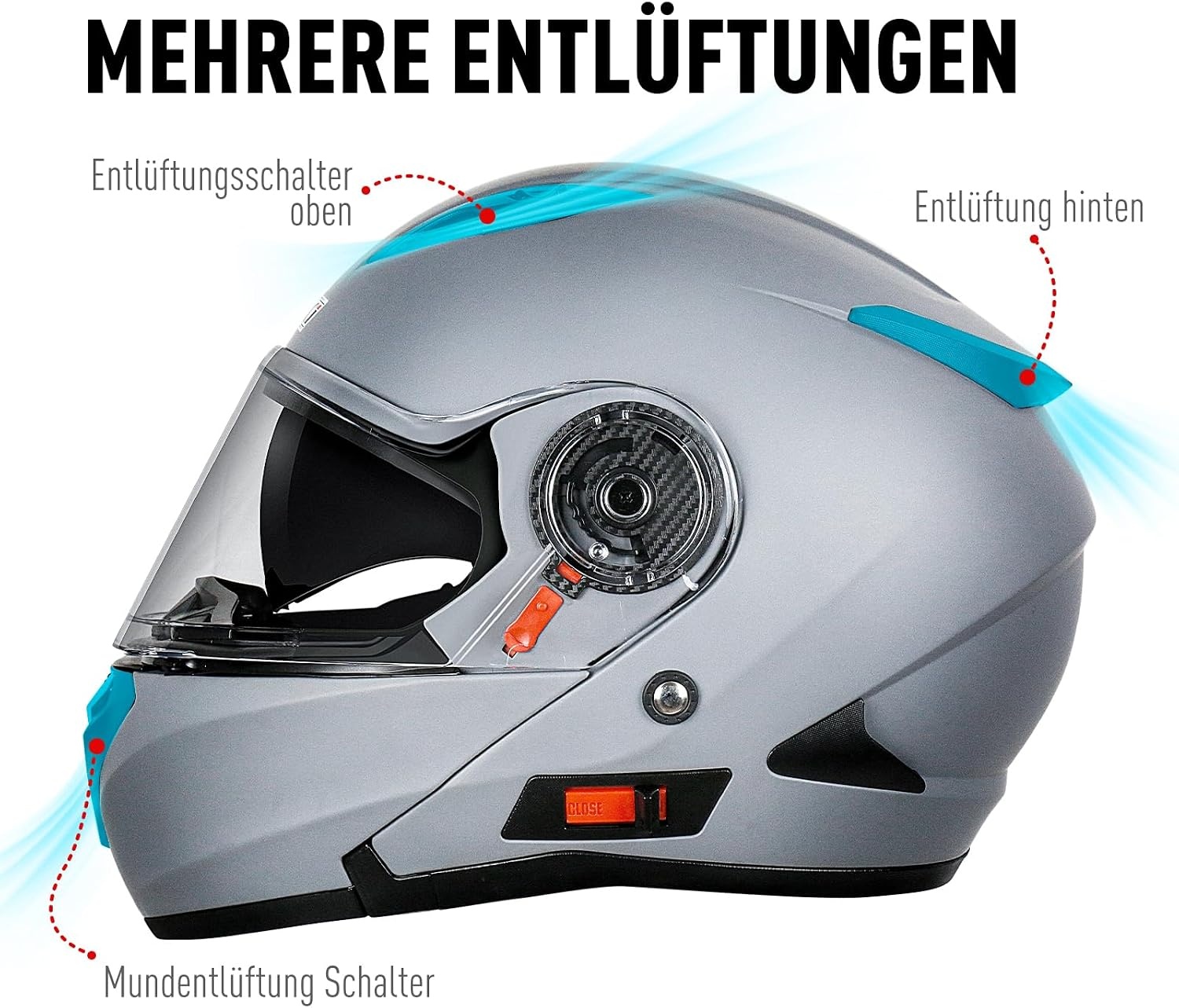 NENKI Motorhelm Klaphelm - ECE 22.06 - Maat L - Mat Zwart
