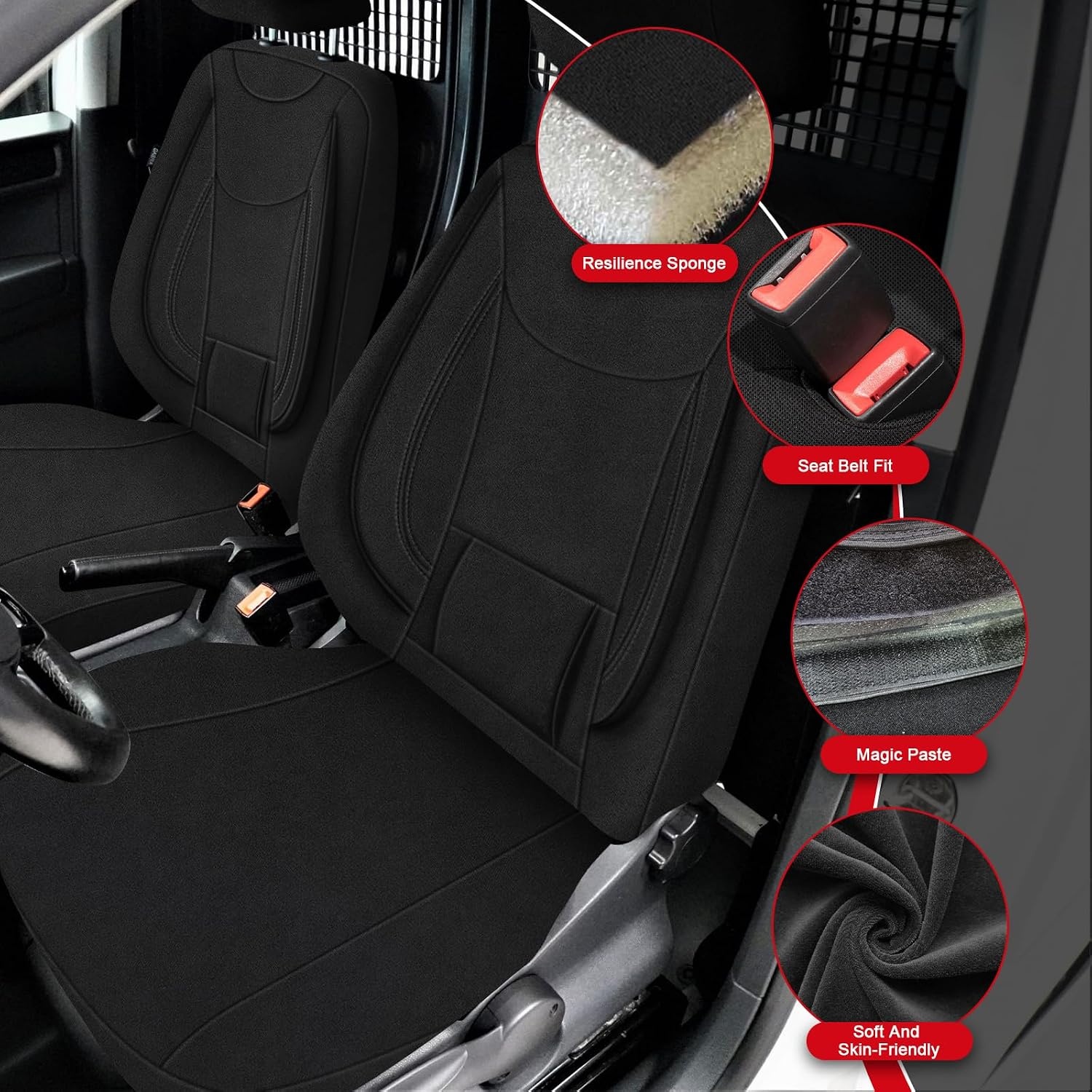 VW Caddy Autostoelhoezen Voorstoelen Zwart (2011-2021) - 29% Korting