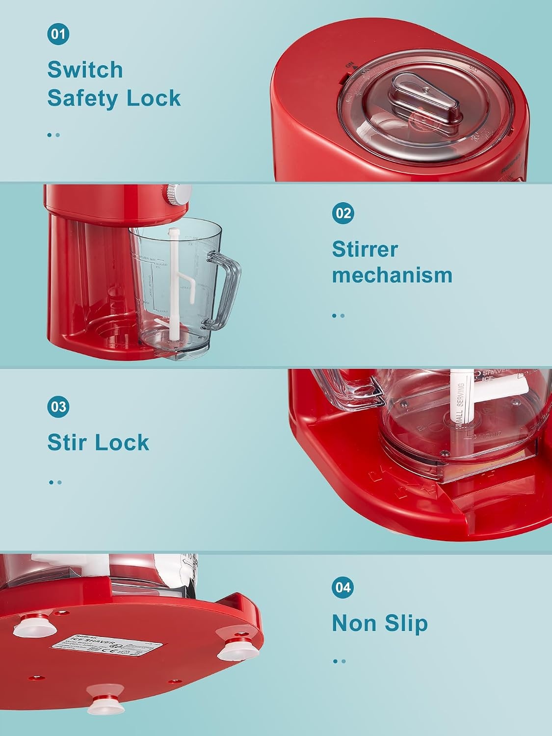 Reemix Slushy Maker Ice Shaver, slush-ijsmachine, 3 bedrijfsmodi voor grof en fijn ijs, roestvrijstalen messen, veiligheidssluiting (rood)