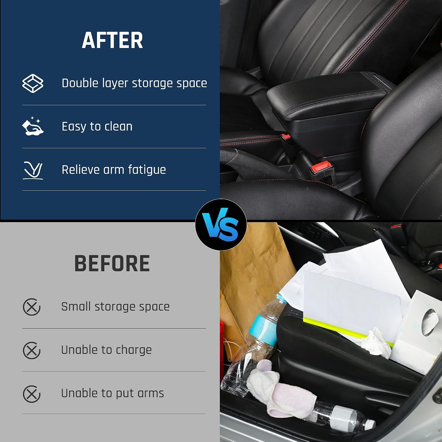 Dubbellaagse armsteunbox voor Kia Picanto 2006-2019, opbergdoos voor middenconsole met bekerhouder, accessoires, zwart