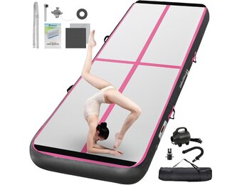 FBSPORT Opblaasbare gymnastiekmat, 3 m, tuimelmat, 20 cm dik, met elektrische luchtpomp, voor thuis, sportschool, yoga, pilates en waterplezier, draagbaar en gemakkelijk op te bergen