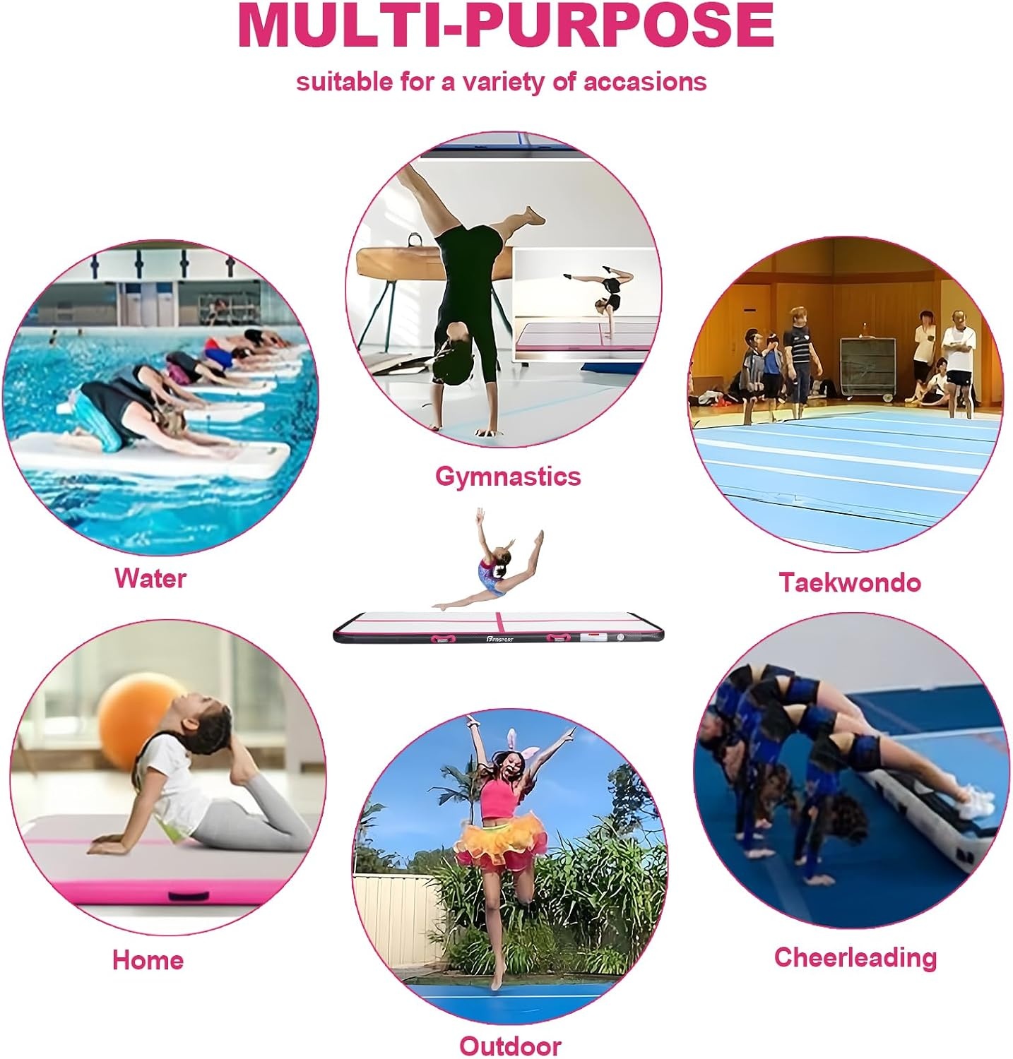 FBSPORT Opblaasbare gymnastiekmat, 3 m, tuimelmat, 20 cm dik, met elektrische luchtpomp, voor thuis, sportschool, yoga, pilates en waterplezier, draagbaar en gemakkelijk op te bergen