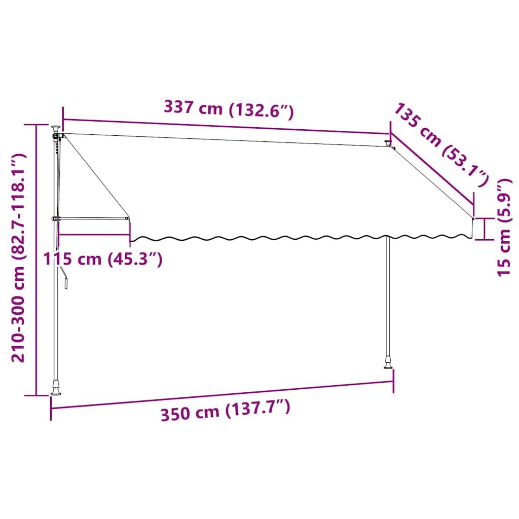 vidaXL Luifel handmatig uittrekbaar 350 cm crème