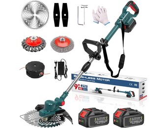 akülü çim biçme makinesi, pilli, 21 V, 2 x 4,0 Ah pil, elektrikli çim testeresi, 750 W, fırçasız motor, 4 çeşit bıçak, yüksekliği ayarlanabilir, 23 cm kesme genişliği