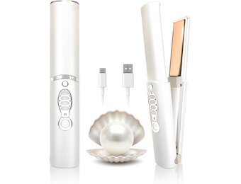 Draadloze stijltangen 5000 mAh Lange afstand Titanium Draagbare Flat Iron Draadloze Mini Stijltang 2 in 1 voor rechttrekken en krullen, reisstijltang max. 210 ℃/400 ° F warmt op in seconden