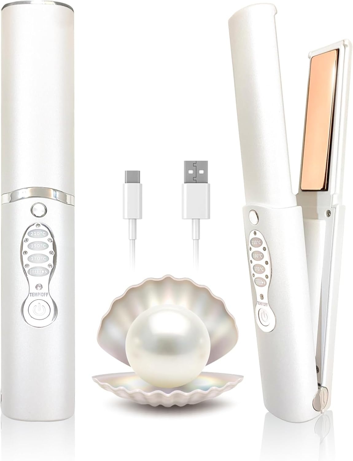 Draadloze stijltangen 5000 mAh Lange afstand Titanium Draagbare Flat Iron Draadloze Mini Stijltang 2 in 1 voor rechttrekken en krullen, reisstijltang max. 210 ℃/400 ° F warmt op in seconden